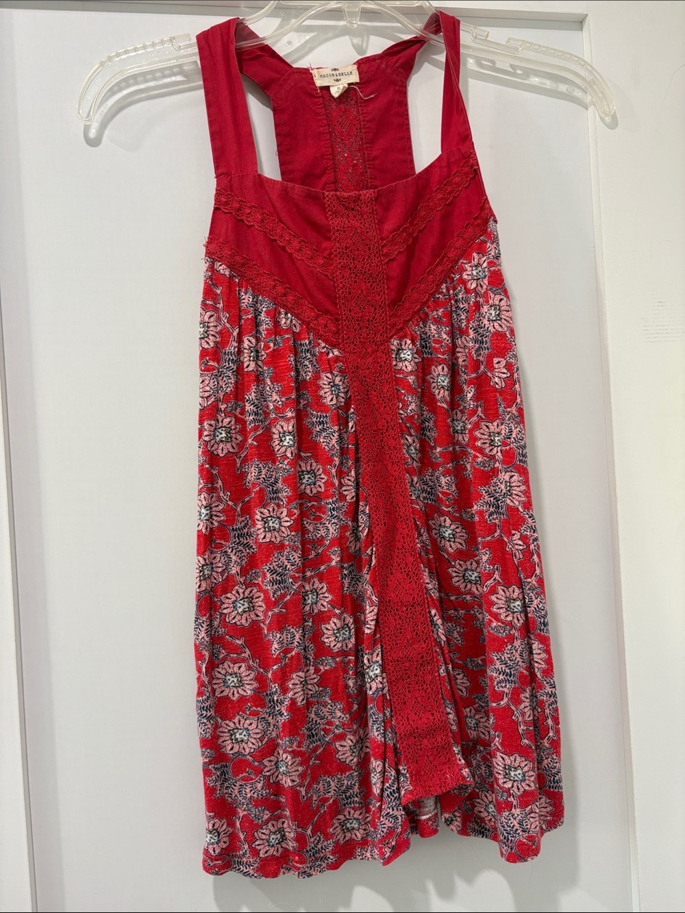 Red Floral Lace-Trim Sleeveless Tank